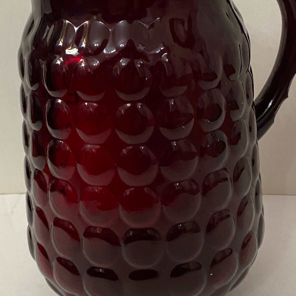 Vintage Anchor Hocking Ruby Red Bubble Glass Lip Water Pitcher 64 oz - Picture 9 of 11